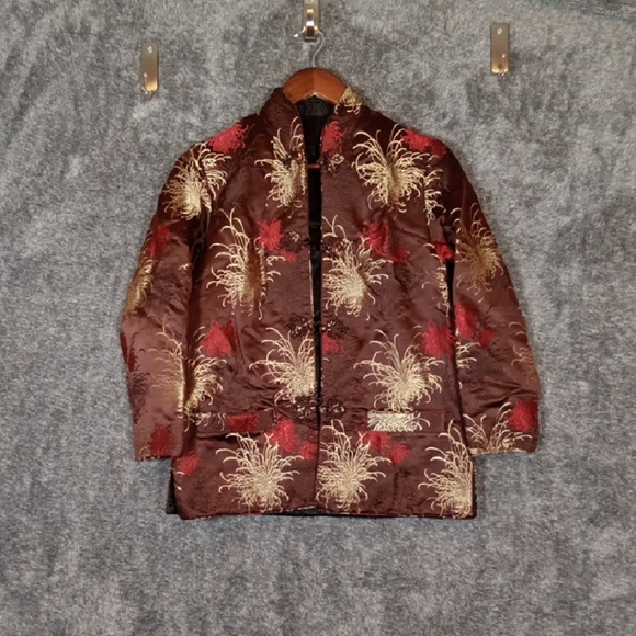 Peony Reversible Asian Floral Womens Top Jacket Silk Womens Small - Picture 1 of 11